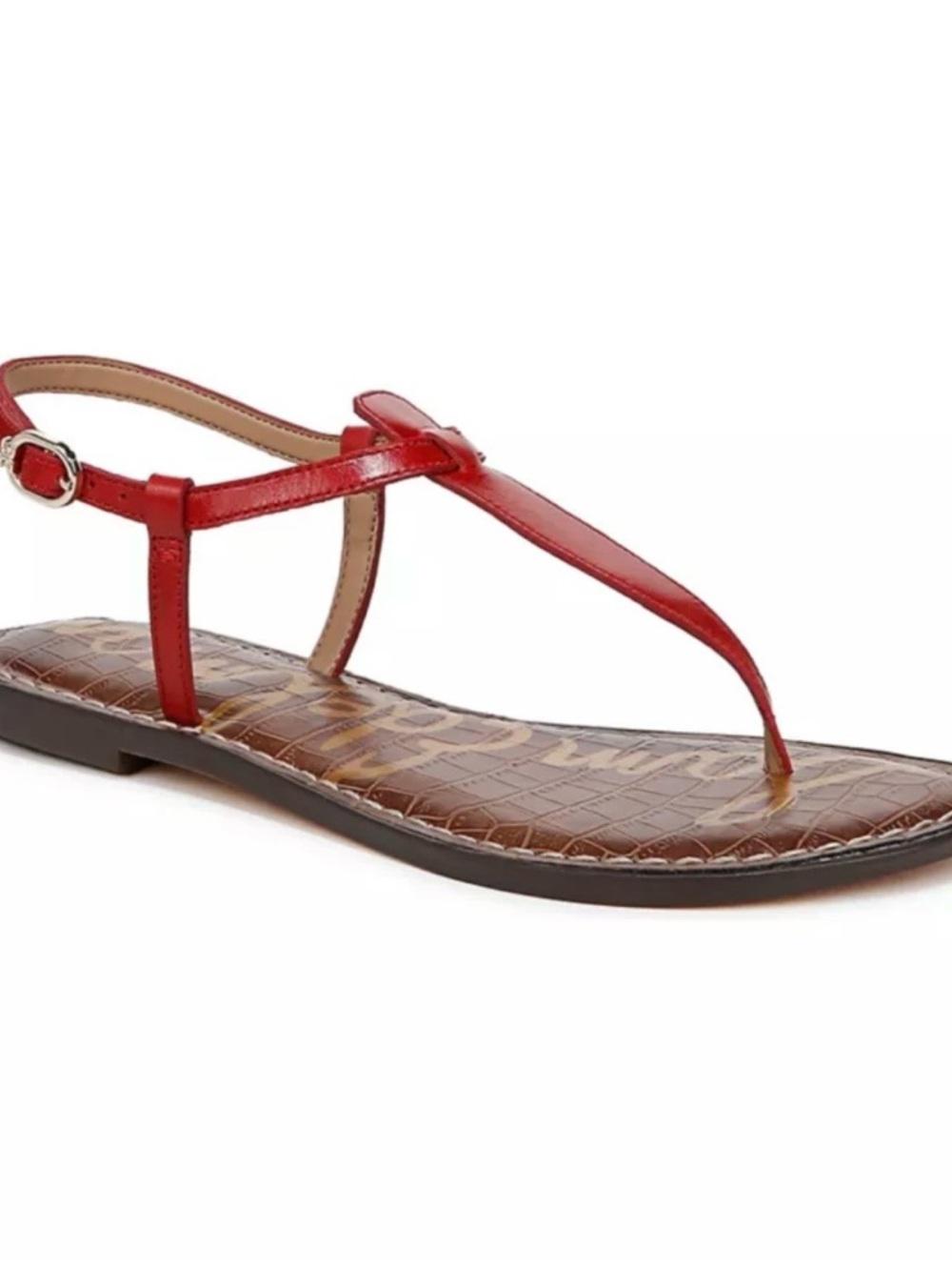 Delman Red Leather T-Strap Sandal